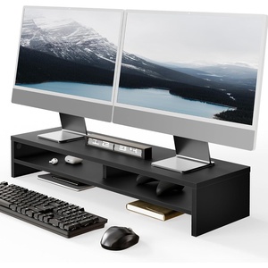 image:imageFenge Monitor Stand 315 Inch Computer Monitor Riser for Desk 2 Tiers Wood Desk Shelf with Storage Desktop Organizer for PC Laptop Screen PrinterBlack