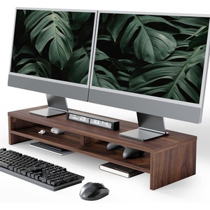 image:imageFenge Monitor Stand 315 Inch Computer Monitor Riser for Desk 2 Tiers Wood Desk Shelf with Storage Desktop Organizer for PC Laptop Screen PrinterBrown