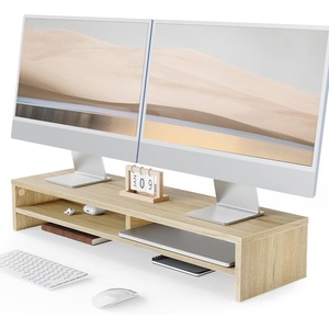 image:imageFenge Monitor Stand 315 Inch Computer Monitor Riser for Desk 2 Tiers Wood Desk Shelf with Storage Desktop Organizer for PC Laptop Screen PrinterOak