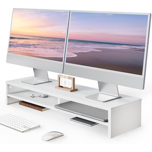 image:imageFenge Monitor Stand 315 Inch Computer Monitor Riser for Desk 2 Tiers Wood Desk Shelf with Storage Desktop Organizer for PC Laptop Screen PrinterWhite