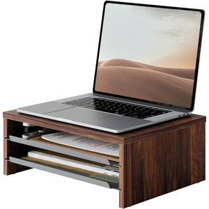 image:imageFenge Monitor Stand 3Tier Monitor Riser with SlideOut Tray Wooden and Metal Desktop Organizer for Home Office Computer Laptop Printer TelephoneBrown
