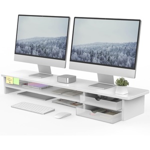 image:imageFenge Monitor Stand Dual Monitor Riser 425inch Large Desk Computer Monitor Stand Riser with Drawer 2 Tier Wood amp Acrylic Desktop Organizer for Computer Laptop Printer TV Screen RiserWhite