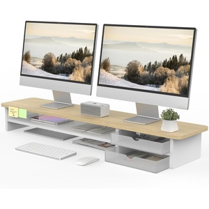 image:imageFenge Monitor Stand Dual Monitor Riser 425inch Large Desk Computer Monitor Stand Riser with Drawer 2 Tier Wood amp Acrylic Desktop Organizer for Computer Laptop Printer TV Screen RiserOak