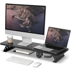 image:imageFenge Monitor Stand Riser Desk Top Shelf for 2 Monitors Computer Stands for Desk Wood amp Steel Desktop Riser for Laptop PC PrinterBlack