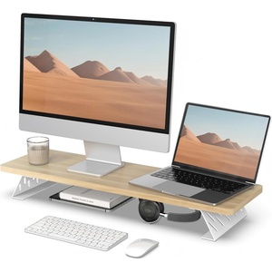image:imageFenge Monitor Stand Riser Desk Top Shelf for 2 Monitors Computer Stands for Desk Wood amp Steel Desktop Riser for Laptop PC PrinterOak