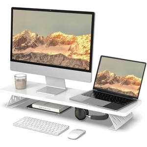 image:imageFenge Monitor Stand Riser Desk Top Shelf for 2 Monitors Computer Stands for Desk Wood amp Steel Desktop Riser for Laptop PC PrinterWhite