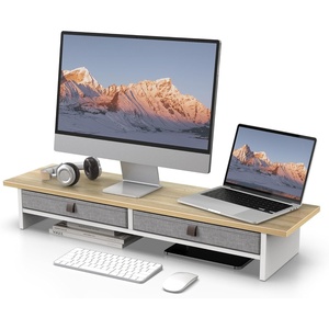 image:imageFenge Monitor Stand with Drawer 2 Tiers Dual Monitor Riser for Desk 35 Inch Computer Stand for 2 Monitors Desk Shelf for Home Office Laptop PC TV PrinterOak