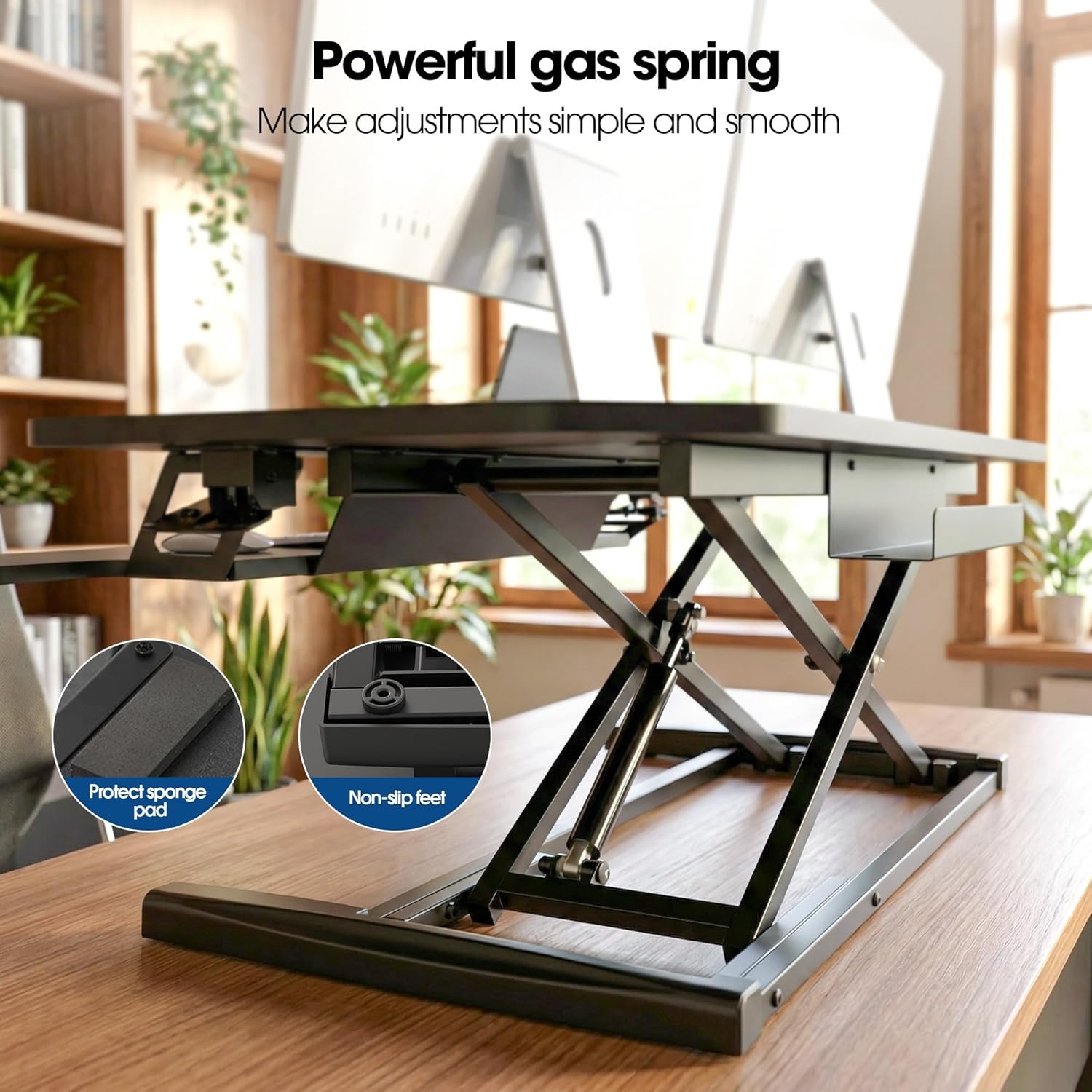 image:imageFITUEYES 36 Inch Standing Desk Converter for Dual Monitors Height Adjustable Sit Stand Up Desk Riser with Device Holder Laptop Sit Riser Workstation for Home Office Black