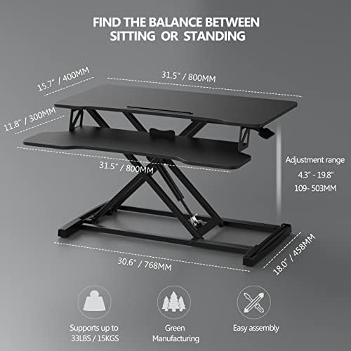 image:imageFITUEYES Height Adjustable Standing Desk 32 Wide Sit to Stand Converter Stand Up Desk Tabletop Workstation for Dual Monitor Riser FSD308001WBBlack
