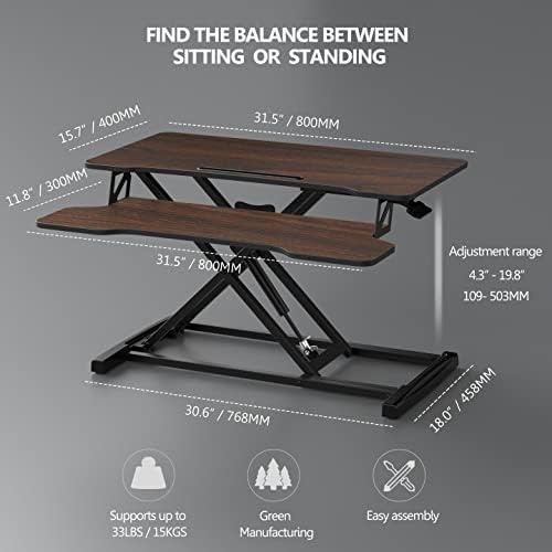 image:imageFITUEYES Height Adjustable Standing Desk 32 Wide Sit to Stand Converter Stand Up Desk Tabletop Workstation for Dual Monitor Riser FSD308001WBBrown