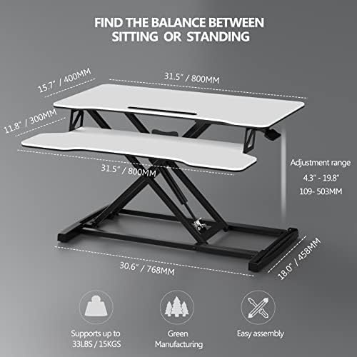 image:imageFITUEYES Height Adjustable Standing Desk 32 Wide Sit to Stand Converter Stand Up Desk Tabletop Workstation for Dual Monitor Riser FSD308001WBWhite