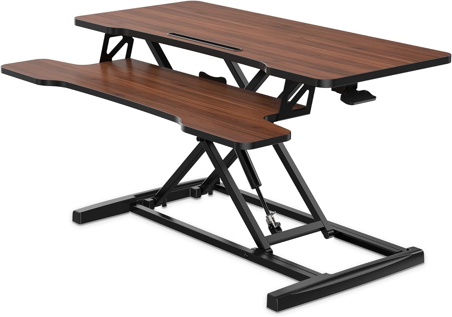 image:imageFITUEYES Height Adjustable Standing Desk 36 Wide Sit to Stand Converter Stand Up Desk Tabletop Workstation for Laptops Dual Monitor Riser Black SD309101WBBrown