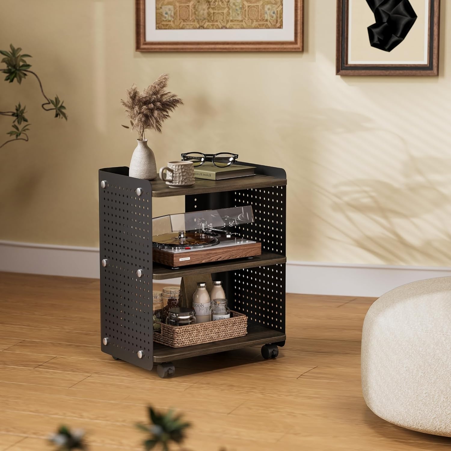 image:imageFenge 3D Printer Stand Heavy Duty Pegboard Storage Organizer with Adjustable Shelf 22x18 Inch Rolling Printer Cart with Wheels 3 Tier Home Office StandBrown