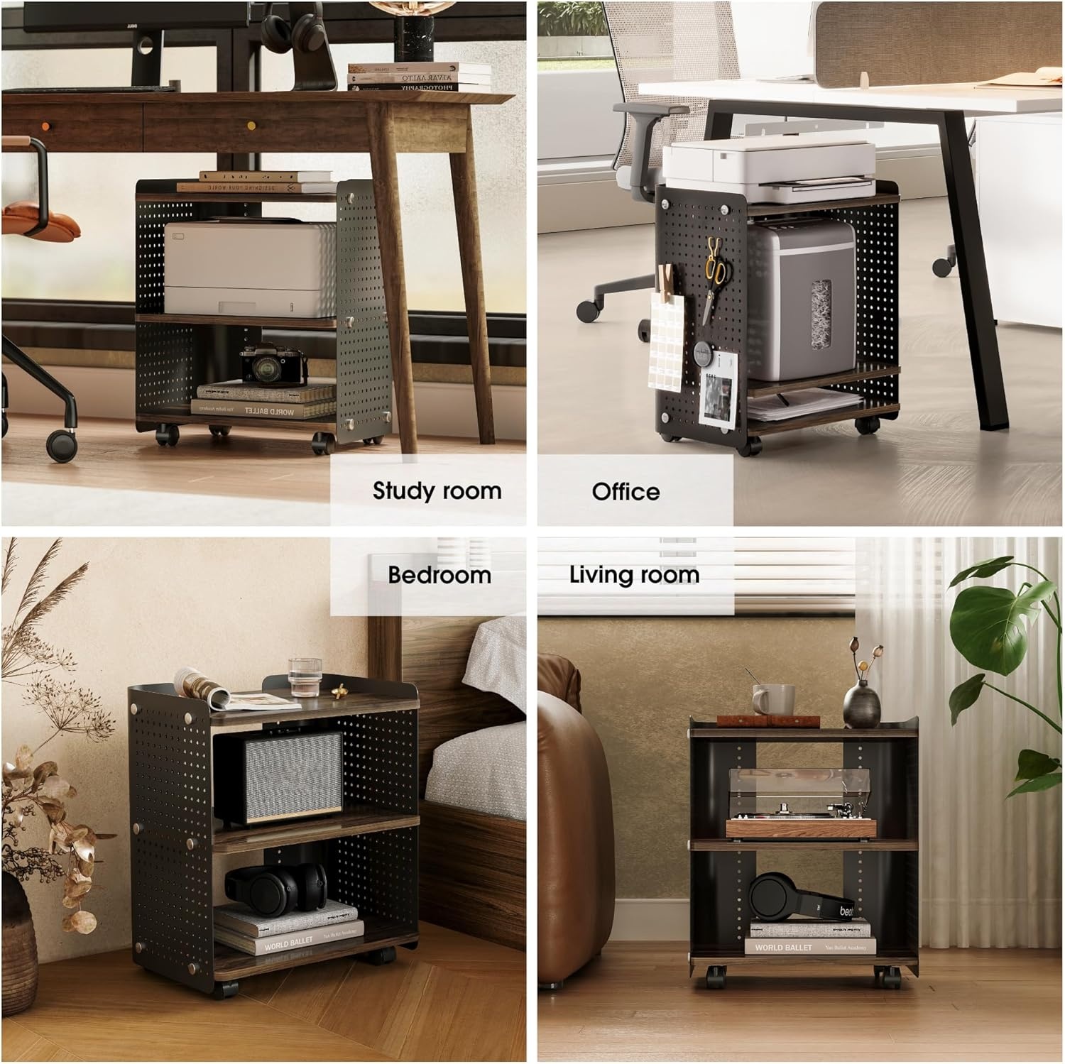 image:imageFenge 3D Printer Stand Heavy Duty Pegboard Storage Organizer with Adjustable Shelf 22x18 Inch Rolling Printer Cart with Wheels 3 Tier Home Office StandBrown