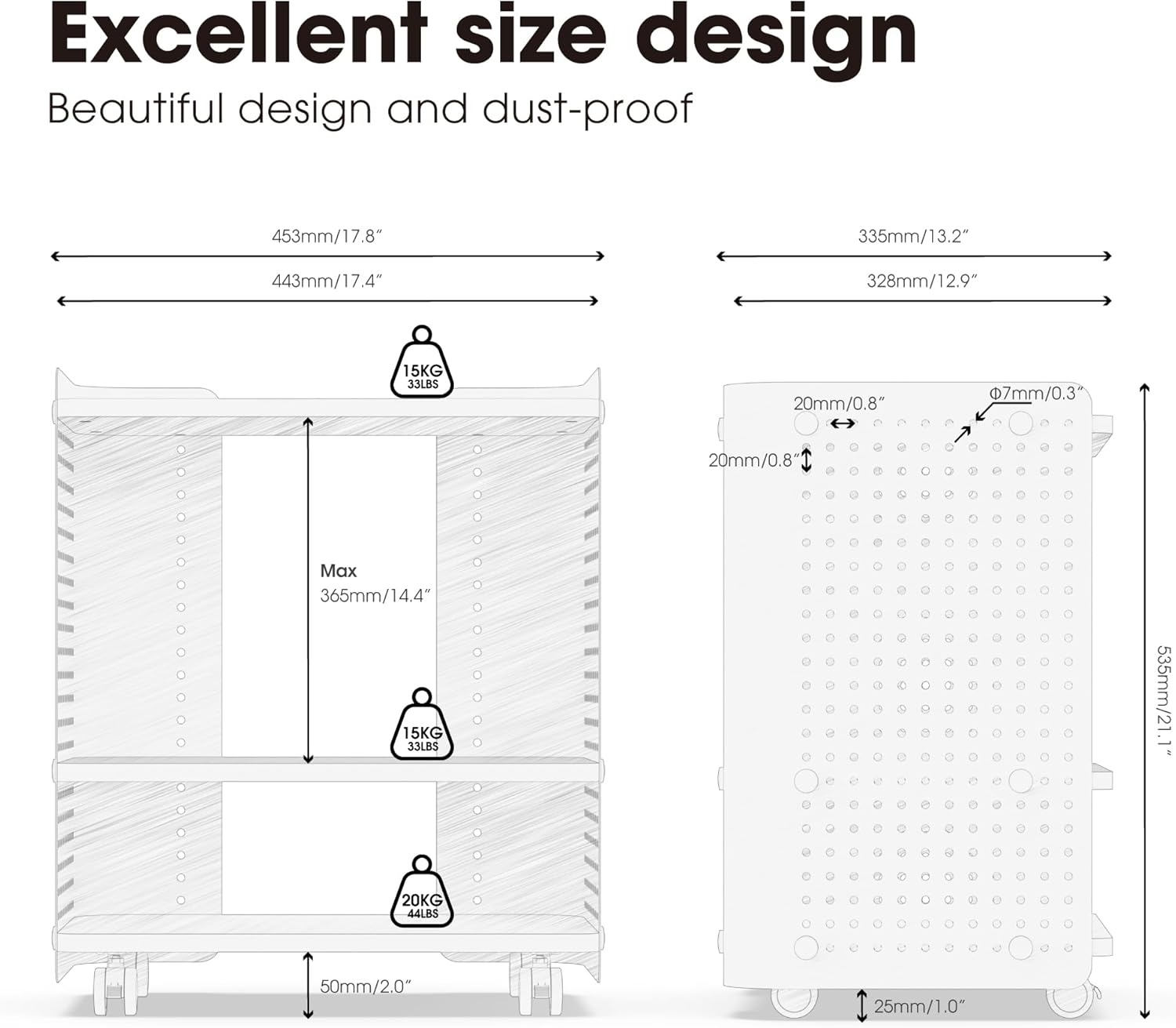 image:imageFenge 3D Printer Stand Heavy Duty Pegboard Storage Organizer with Adjustable Shelf 22x18 Inch Rolling Printer Cart with Wheels 3 Tier Home Office StandBrown