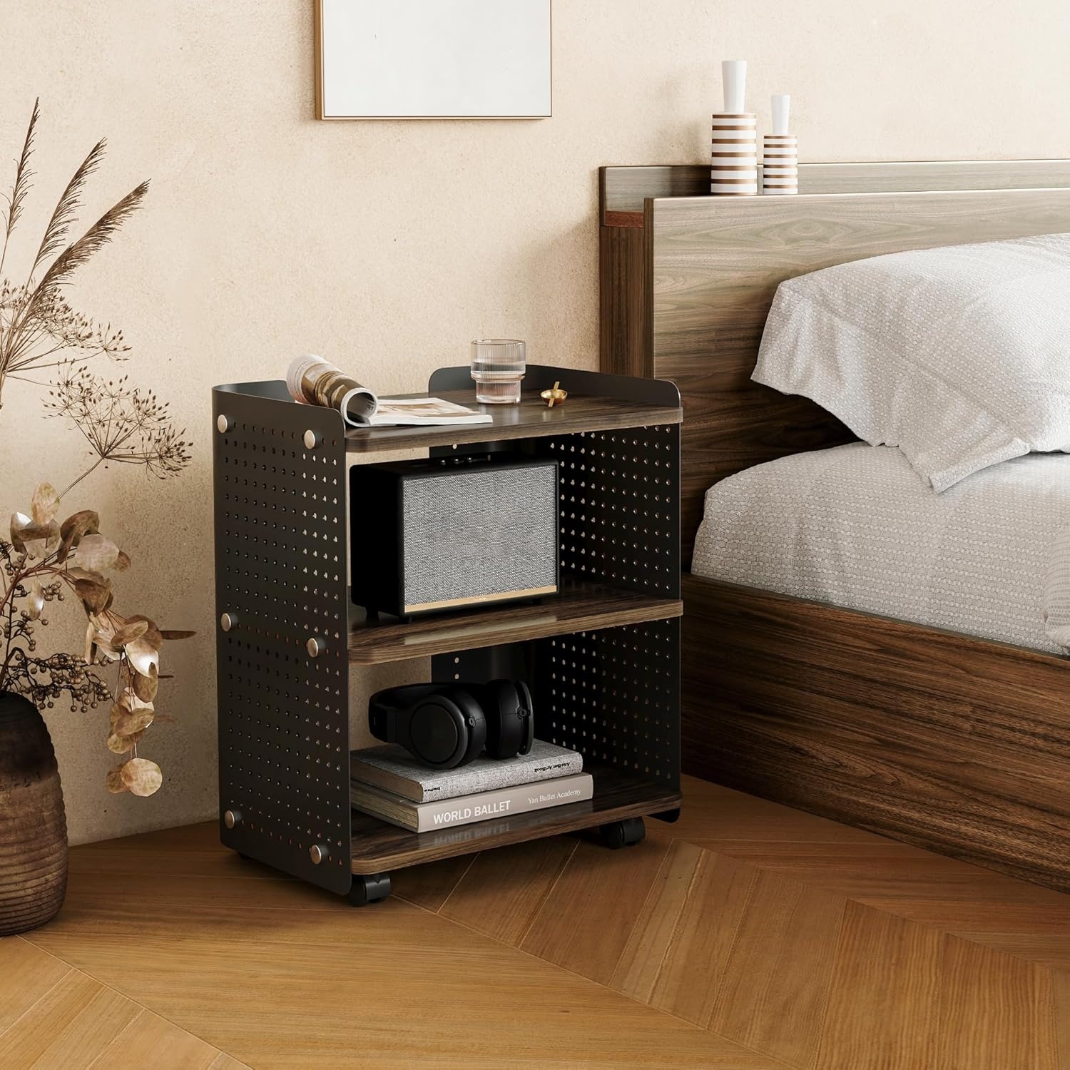 image:imageFenge 3D Printer Stand Heavy Duty Pegboard Storage Organizer with Adjustable Shelf 22x18 Inch Rolling Printer Cart with Wheels 3 Tier Home Office StandBrown