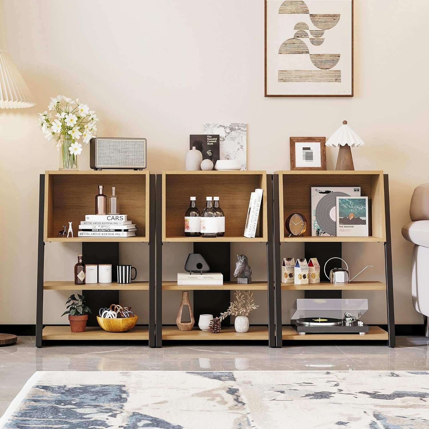 image:imageFenge Bookshelf 4 Tier Industrial Bookcase Ladder Book Shelf with Storage Organizer Small Bookshelves and bookcases for Office Bedroom Living RoomOak