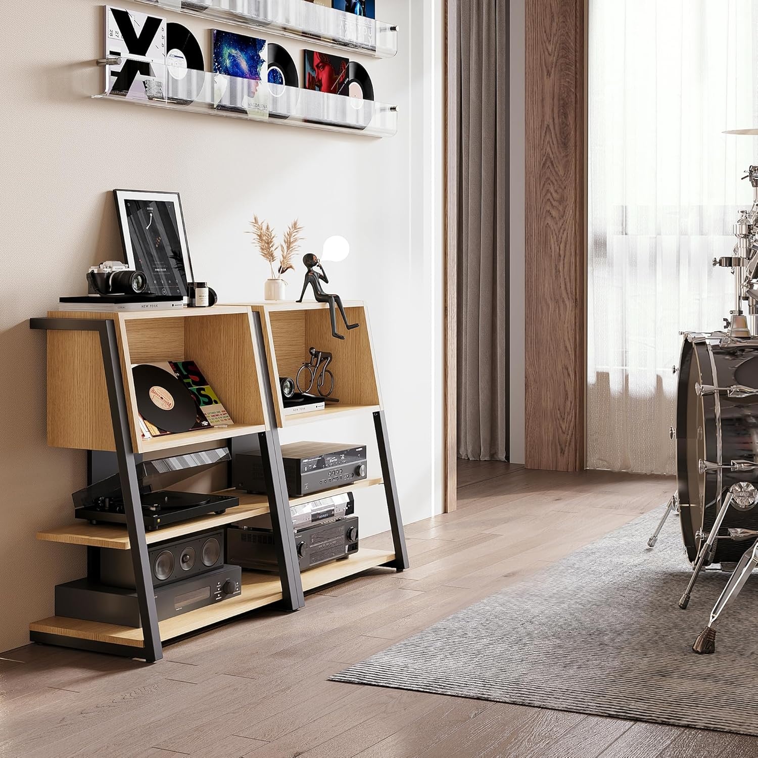 image:imageFenge Bookshelf 4 Tier Industrial Bookcase Ladder Book Shelf with Storage Organizer Small Bookshelves and bookcases for Office Bedroom Living RoomOak