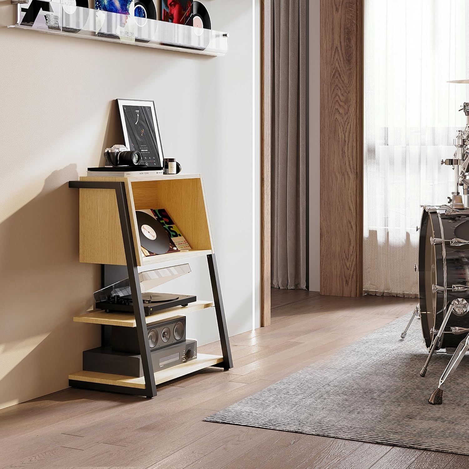 image:imageFenge Bookshelf 4 Tier Industrial Bookcase Ladder Book Shelf with Storage Organizer Small Bookshelves and bookcases for Office Bedroom Living RoomOak
