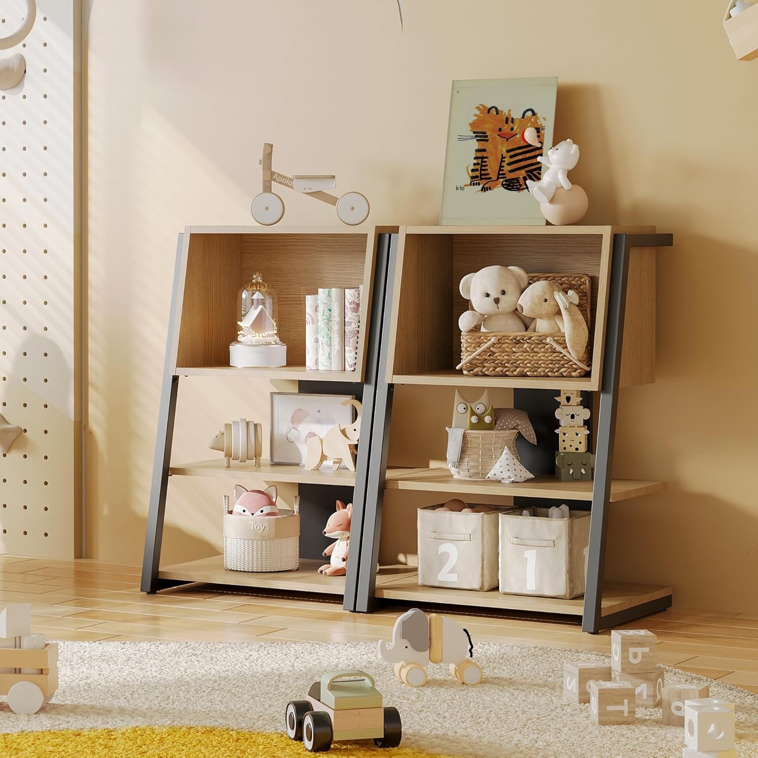 image:imageFenge Bookshelf 4 Tier Industrial Bookcase Ladder Book Shelf with Storage Organizer Small Bookshelves and bookcases for Office Bedroom Living RoomOak