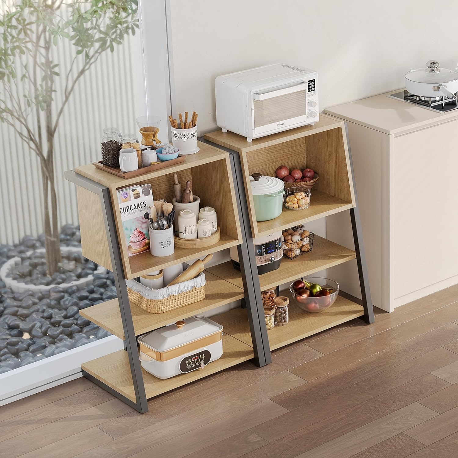 image:imageFenge Bookshelf 4 Tier Industrial Bookcase Ladder Book Shelf with Storage Organizer Small Bookshelves and bookcases for Office Bedroom Living RoomOak