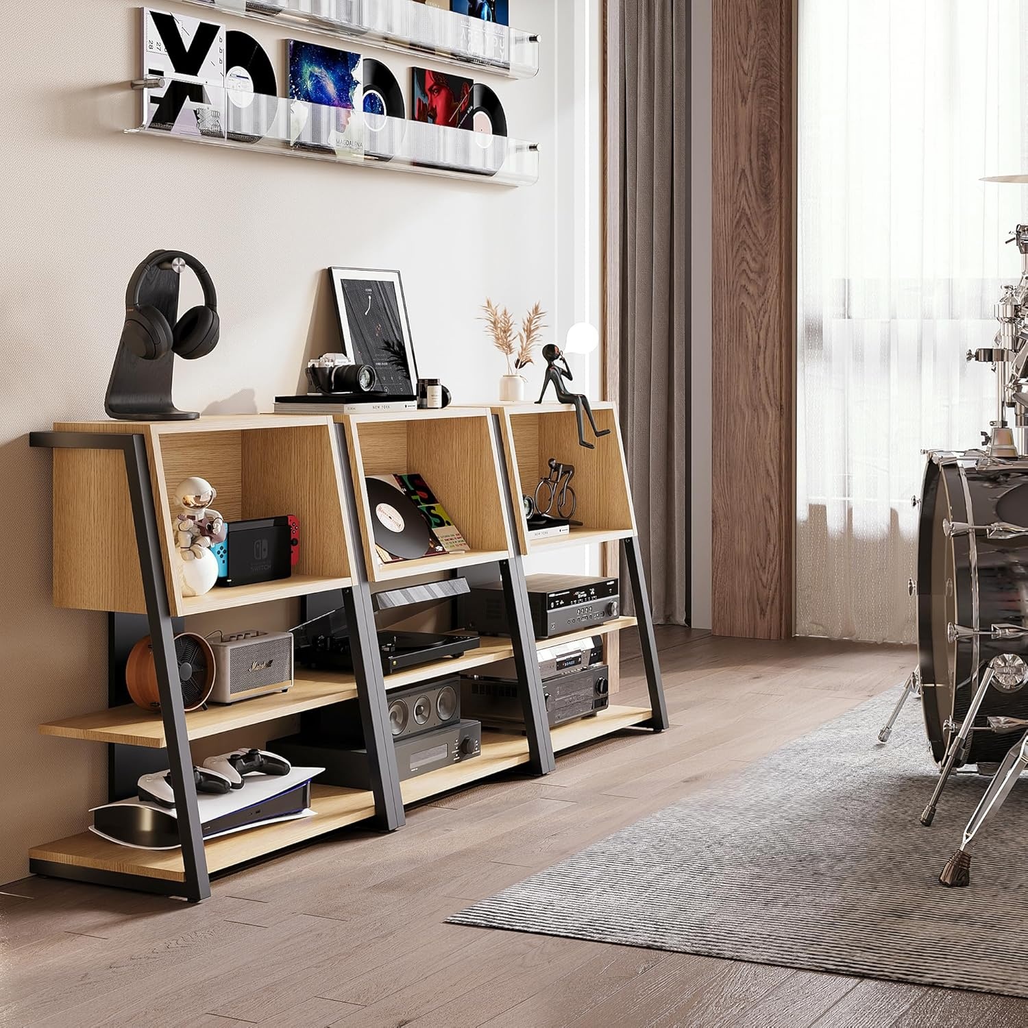 image:imageFenge Bookshelf 4 Tier Industrial Bookcase Ladder Book Shelf with Storage Organizer Small Bookshelves and bookcases for Office Bedroom Living RoomOak