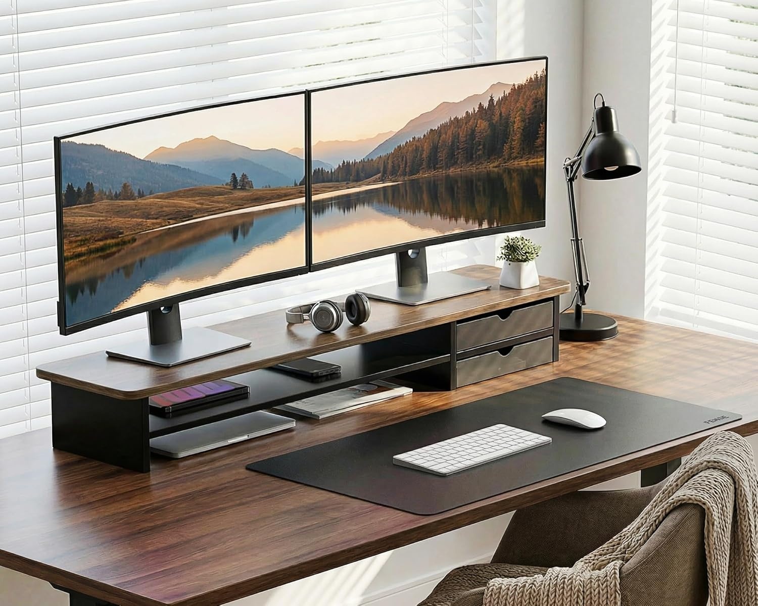 image:imageFenge Desk Pad Mat Water Resistant Mouse Pad DoubleSided Mouse Mat with AntiSlip Cork Base Faux Leather Desk Blotter for Home Office Laptop Mouse 315 x 157 Inches BlackBlack