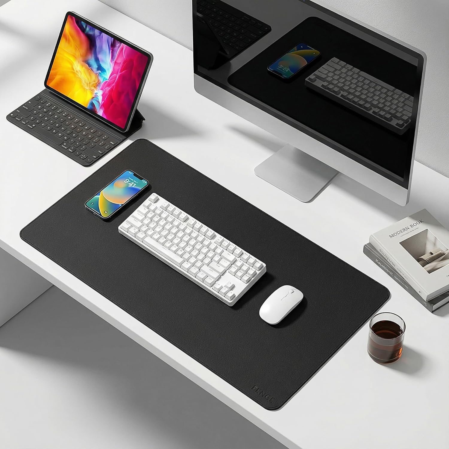 image:imageFenge Desk Pad Mat Water Resistant Mouse Pad DoubleSided Mouse Mat with AntiSlip Cork Base Faux Leather Desk Blotter for Home Office Laptop Mouse 315 x 157 Inches BlackBlack