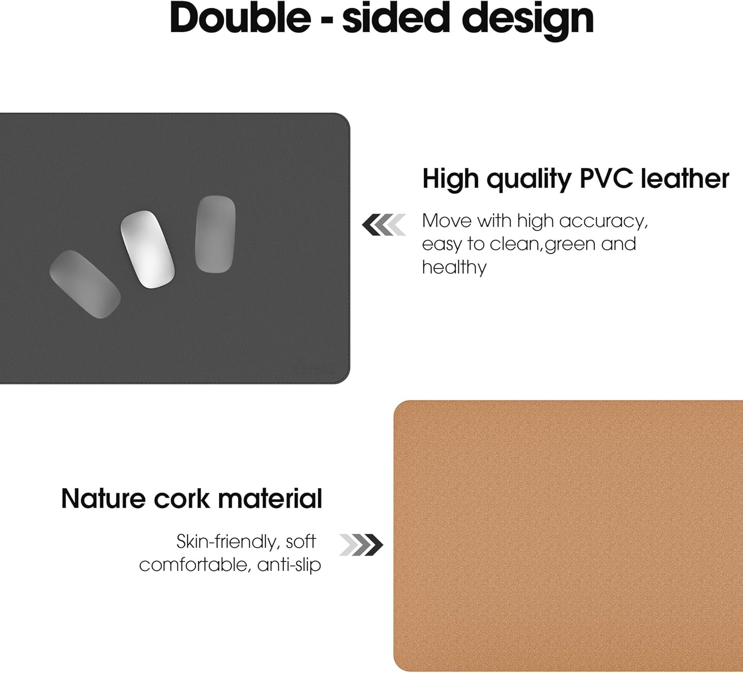 image:imageFenge Desk Pad Mat Water Resistant Mouse Pad DoubleSided Mouse Mat with AntiSlip Cork Base Faux Leather Desk Blotter for Home Office Laptop Mouse 315 x 157 Inches BlackBlack