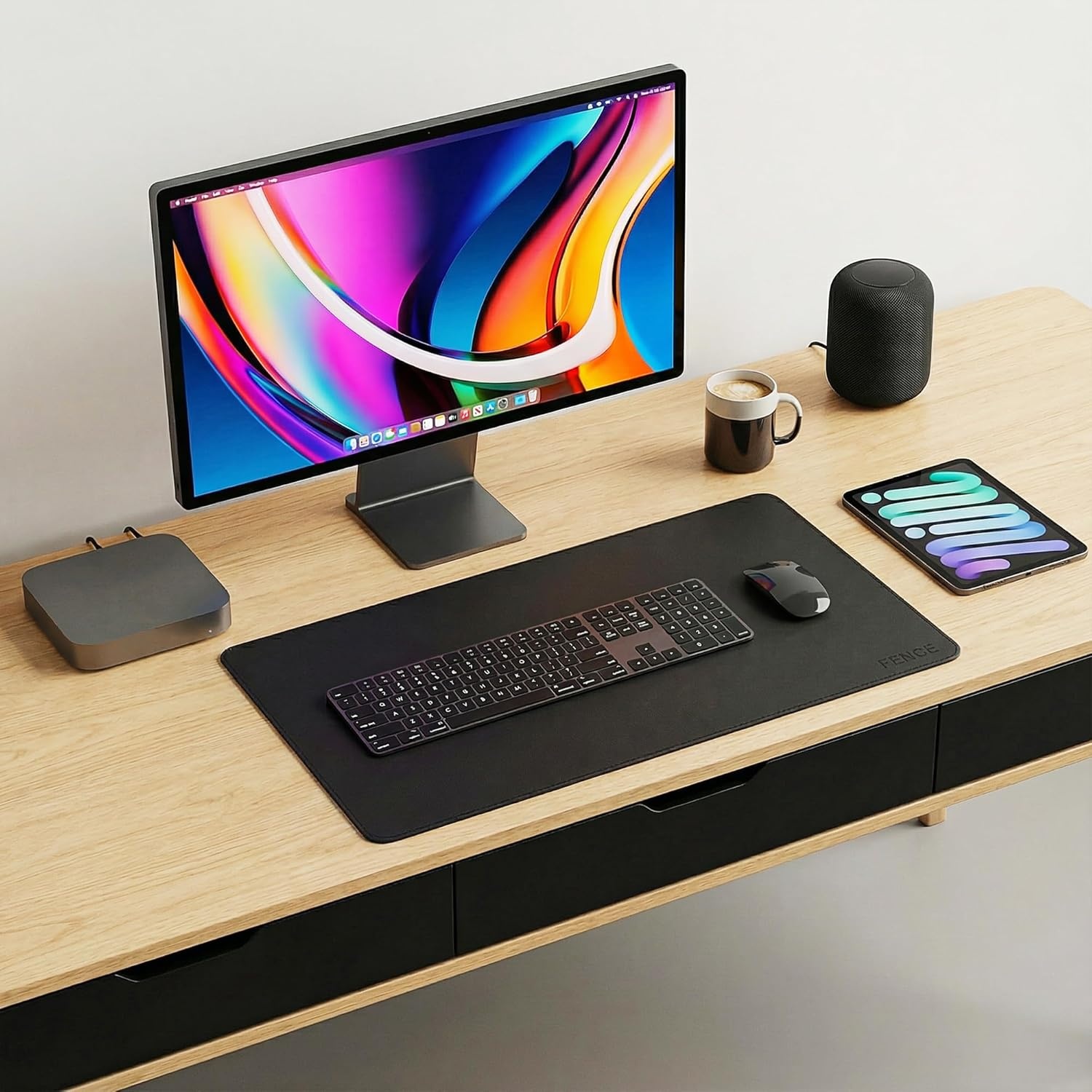 image:imageFenge Desk Pad Mat Water Resistant Mouse Pad DoubleSided Mouse Mat with AntiSlip Cork Base Faux Leather Desk Blotter for Home Office Laptop Mouse 315 x 157 Inches BlackBlack
