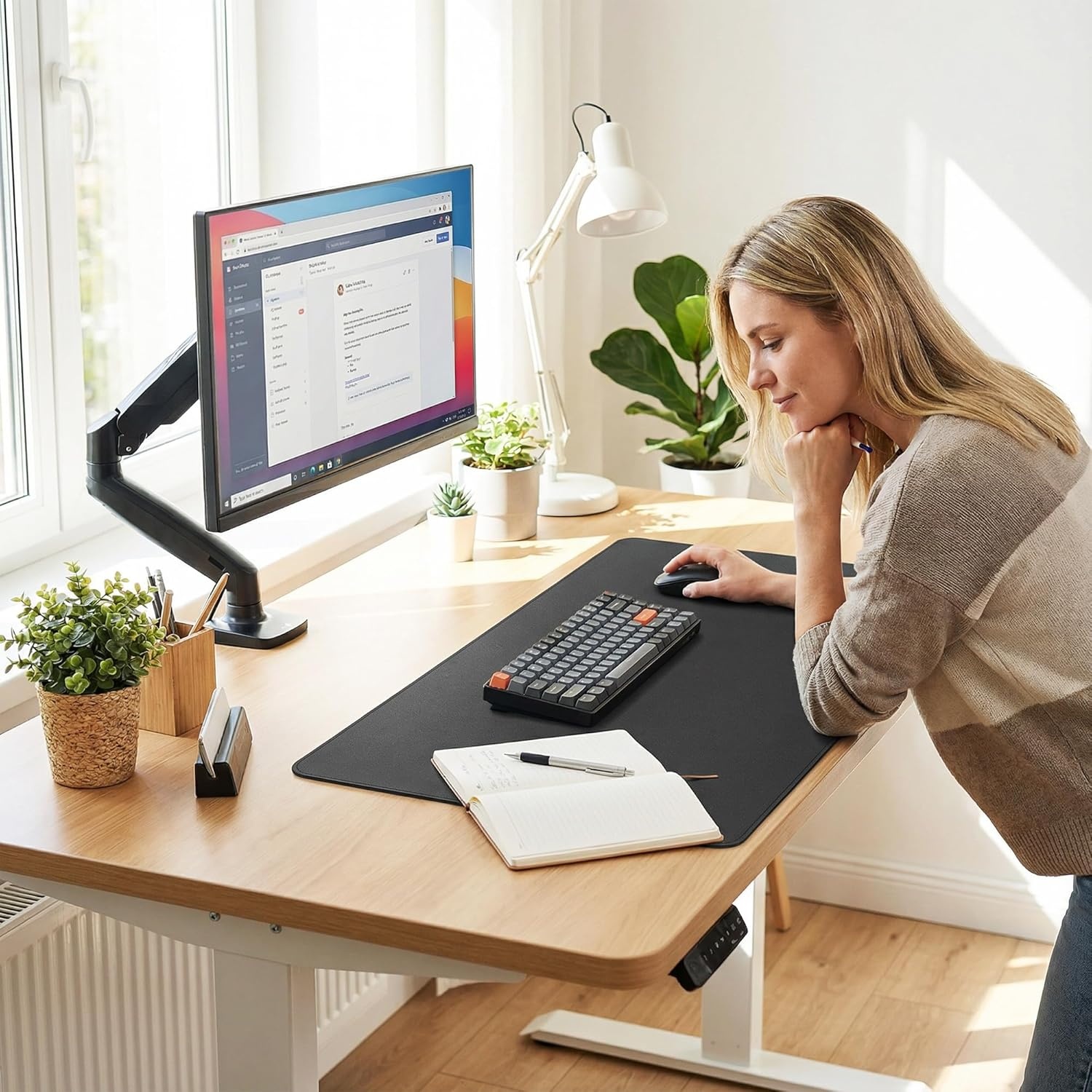 image:imageFenge Desk Pad Mat Water Resistant Mouse Pad DoubleSided Mouse Mat with AntiSlip Cork Base Faux Leather Desk Blotter for Home Office Laptop Mouse 315 x 157 Inches BlackBlack