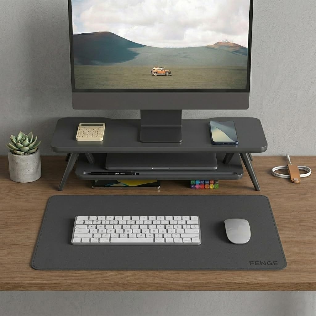image:imageFenge Desk Pad Mat Water Resistant Mouse Pad DoubleSided Mouse Mat with AntiSlip Cork Base Faux Leather Desk Blotter for Home Office Laptop Mouse 315 x 157 Inches BlackBlack