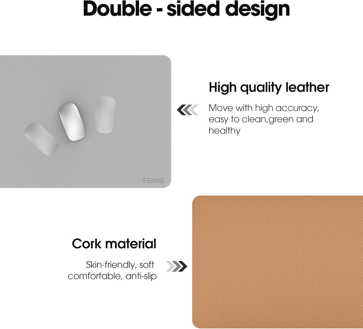 image:imageFenge Desk Pad Mat Water Resistant Mouse Pad DoubleSided Mouse Mat with AntiSlip Cork Base Faux Leather Desk Blotter for Home Office Laptop Mouse 315 x 157 Inches BlackLight Grey