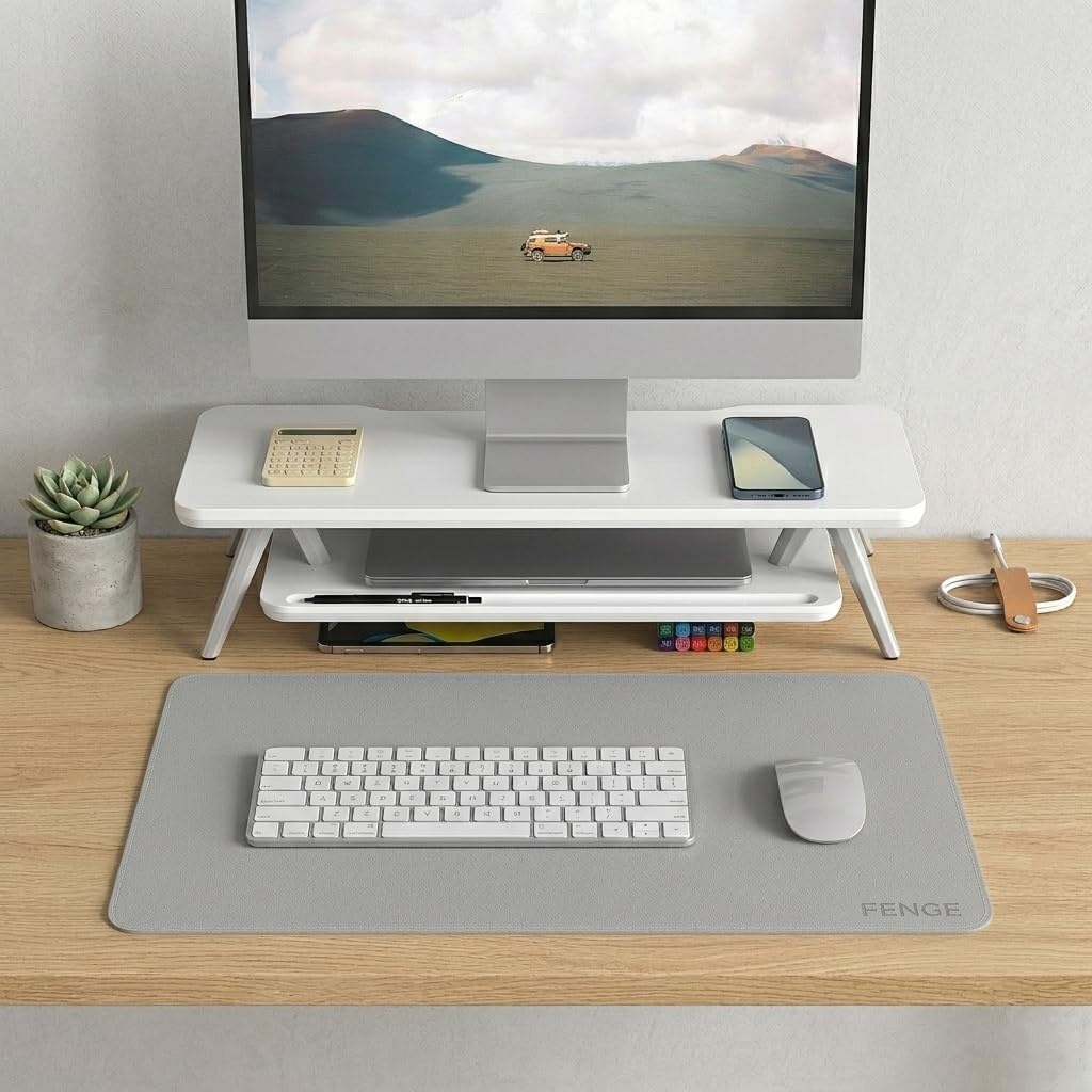 image:imageFenge Desk Pad Mat Water Resistant Mouse Pad DoubleSided Mouse Mat with AntiSlip Cork Base Faux Leather Desk Blotter for Home Office Laptop Mouse 315 x 157 Inches BlackLight Grey