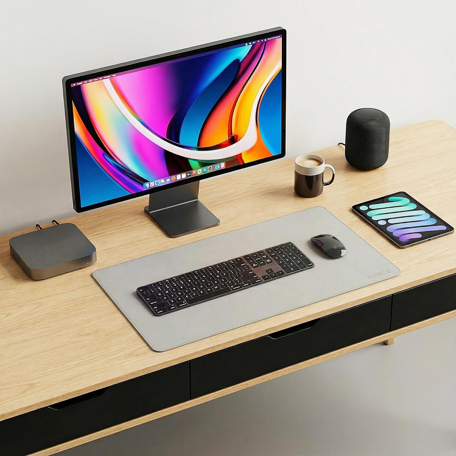 image:imageFenge Desk Pad Mat Water Resistant Mouse Pad DoubleSided Mouse Mat with AntiSlip Cork Base Faux Leather Desk Blotter for Home Office Laptop Mouse 315 x 157 Inches BlackLight Grey