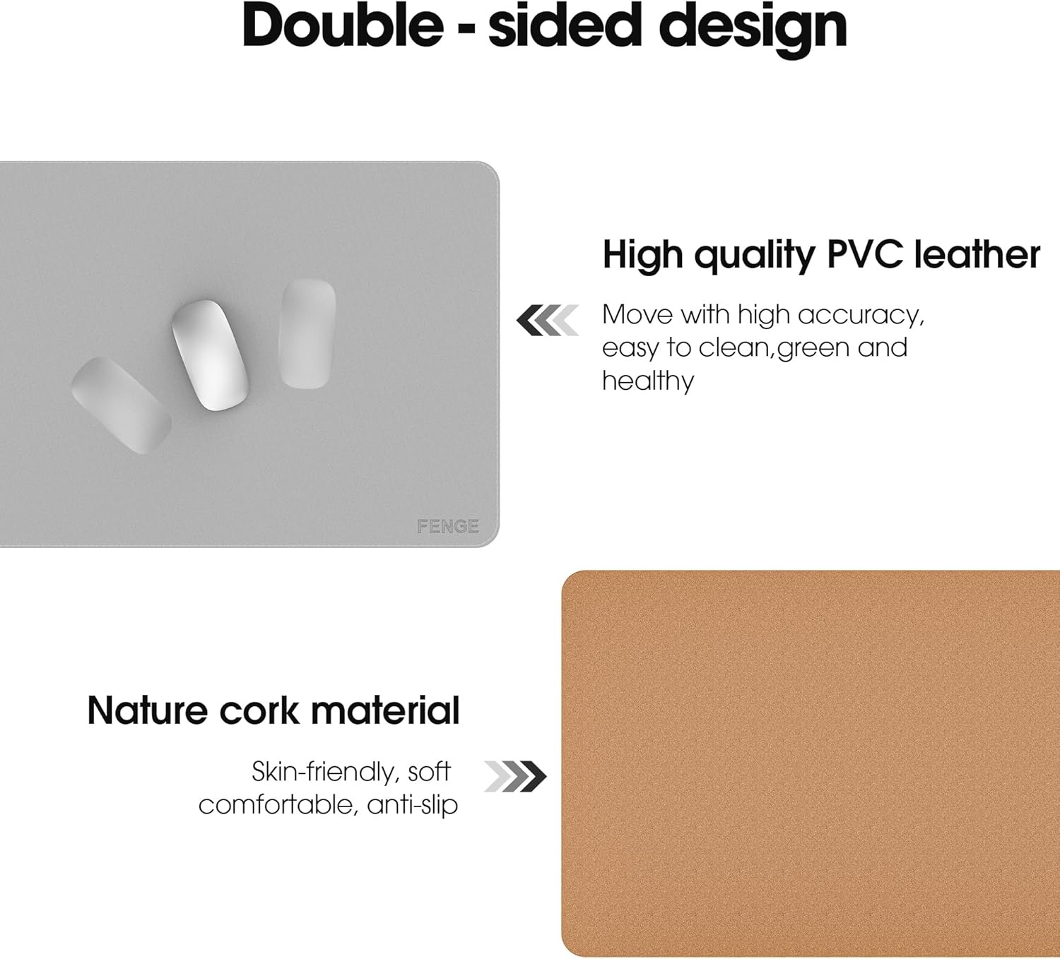 image:imageFenge Desk Pad Mat Water Resistant Mouse Pad DoubleSided Mouse Mat with AntiSlip Cork Base Faux Leather Desk Blotter for Home Office Laptop Mouse 315 x 157 Inches BlackLight Grey