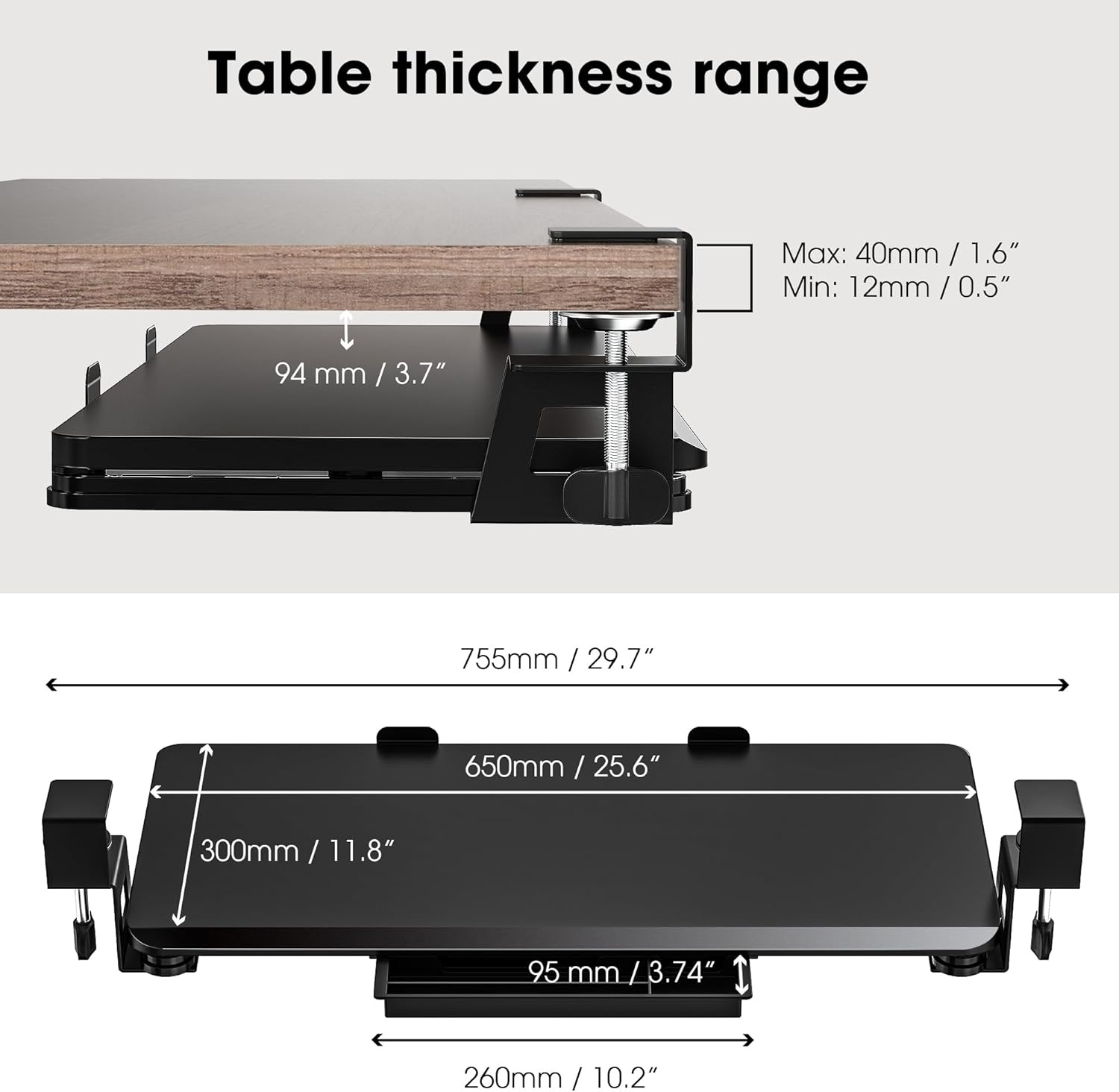 image:imageFenge Keyboard Tray Under Desk Pull Out Keyboard amp Mouse Tray with C Clamp Mount Sliding Keyboard Holder for Desk 256 x 118 inch Large SlideOut Platform Computer Drawer for Typing BlackBlack