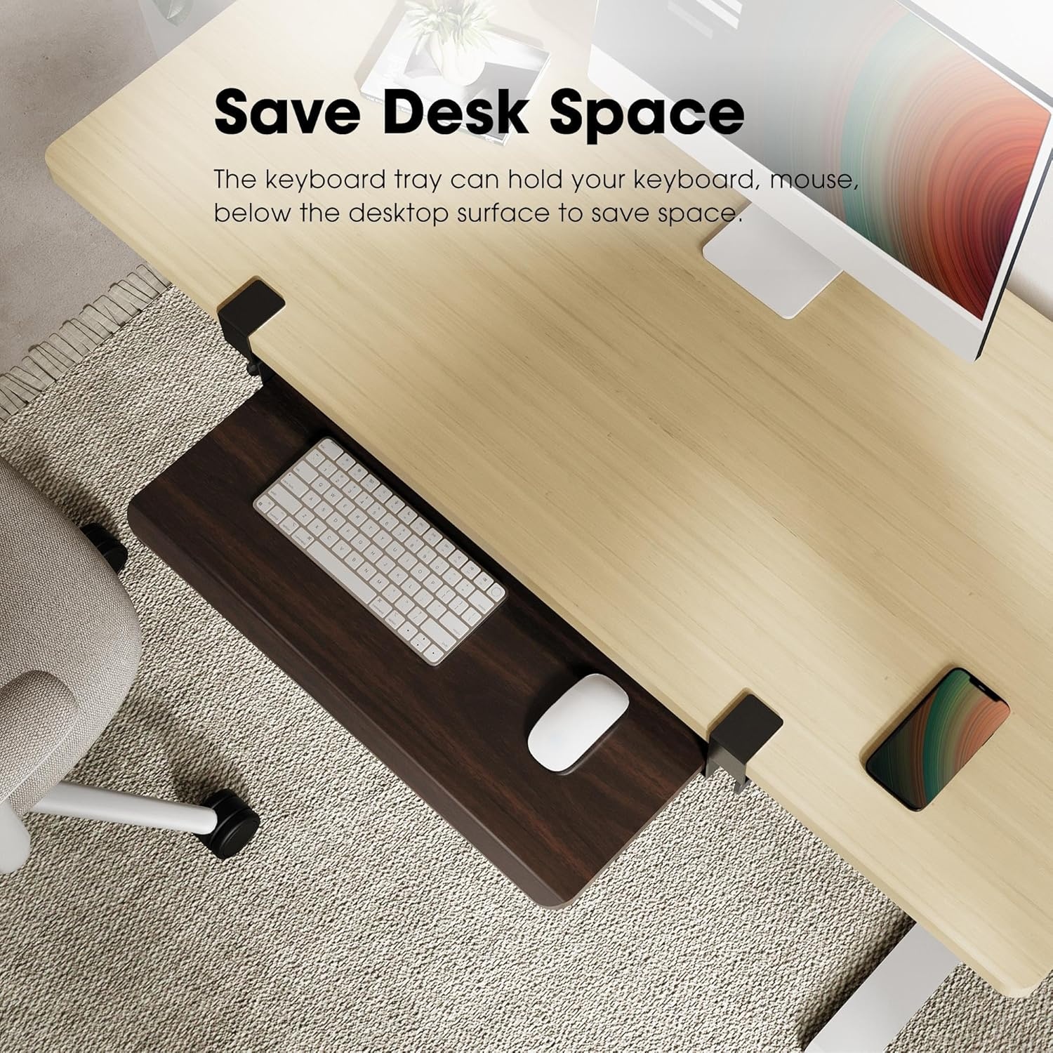 image:imageFenge Keyboard Tray Under Desk Pull Out Keyboard amp Mouse Tray with C Clamp Mount Sliding Keyboard Holder for Desk 256 x 118 inch Large SlideOut Platform Computer Drawer for Typing BlackBrown
