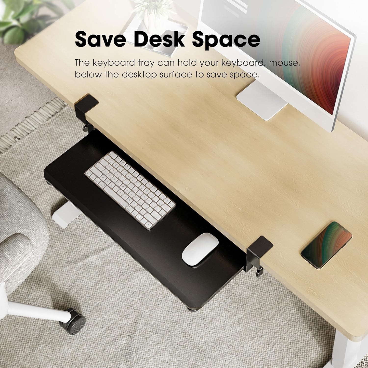 image:imageFenge Keyboard Tray Under Desk Pull Out Keyboard amp Mouse Tray with C Clamp Mount Sliding Keyboard Holder for Desk 256 x 118 inch Large SlideOut Platform Computer Drawer for Typing BlackBlack