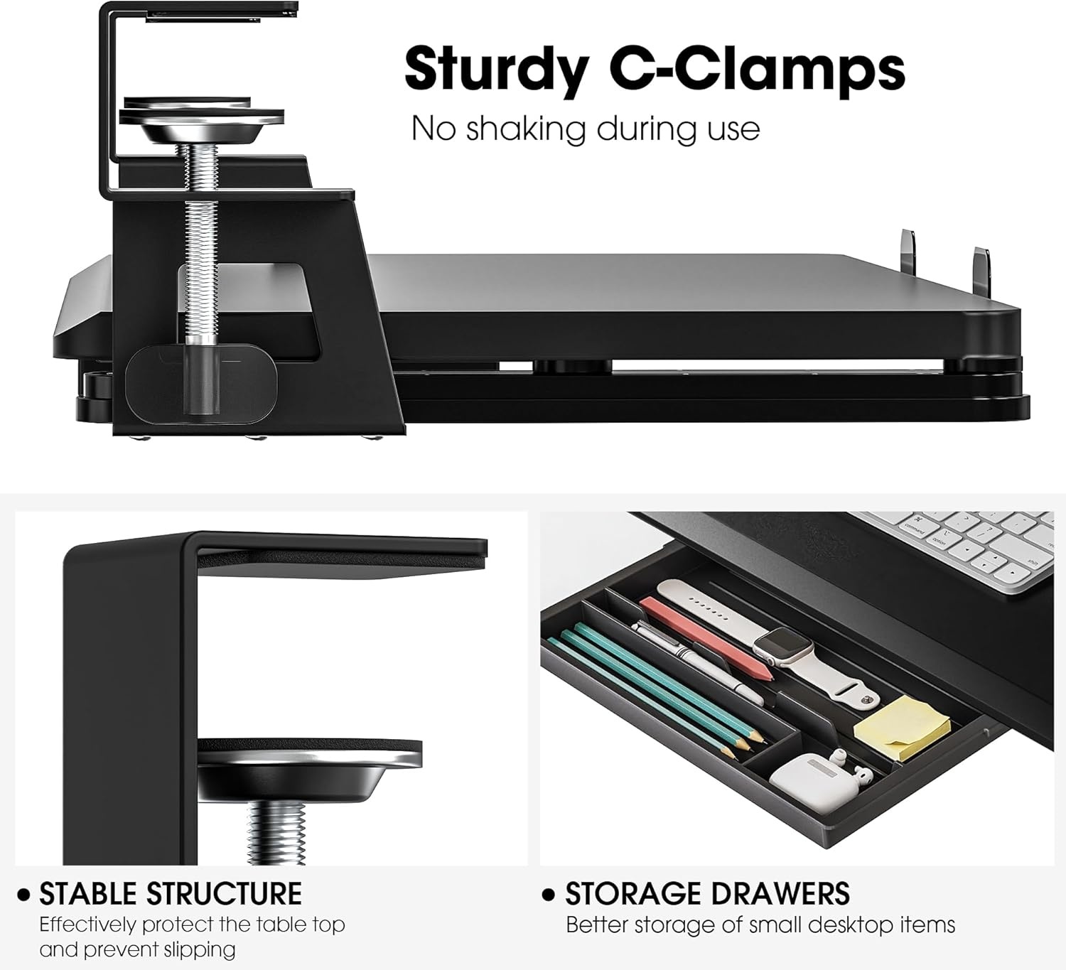 image:imageFenge Keyboard Tray Under Desk Pull Out Keyboard amp Mouse Tray with C Clamp Mount Sliding Keyboard Holder for Desk 256 x 118 inch Large SlideOut Platform Computer Drawer for Typing BlackBlack