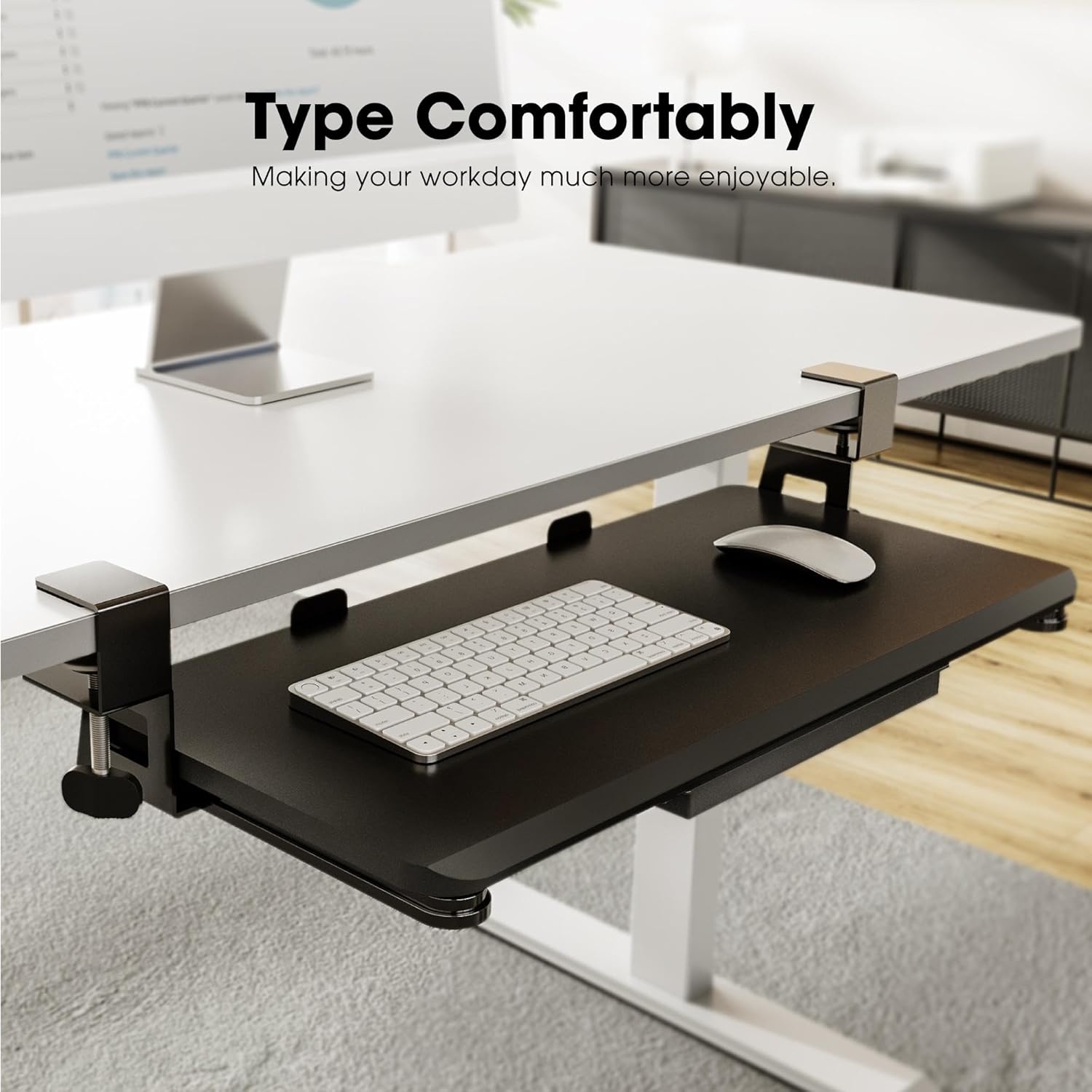 image:imageFenge Keyboard Tray Under Desk Pull Out Keyboard amp Mouse Tray with C Clamp Mount Sliding Keyboard Holder for Desk 256 x 118 inch Large SlideOut Platform Computer Drawer for Typing BlackBlack