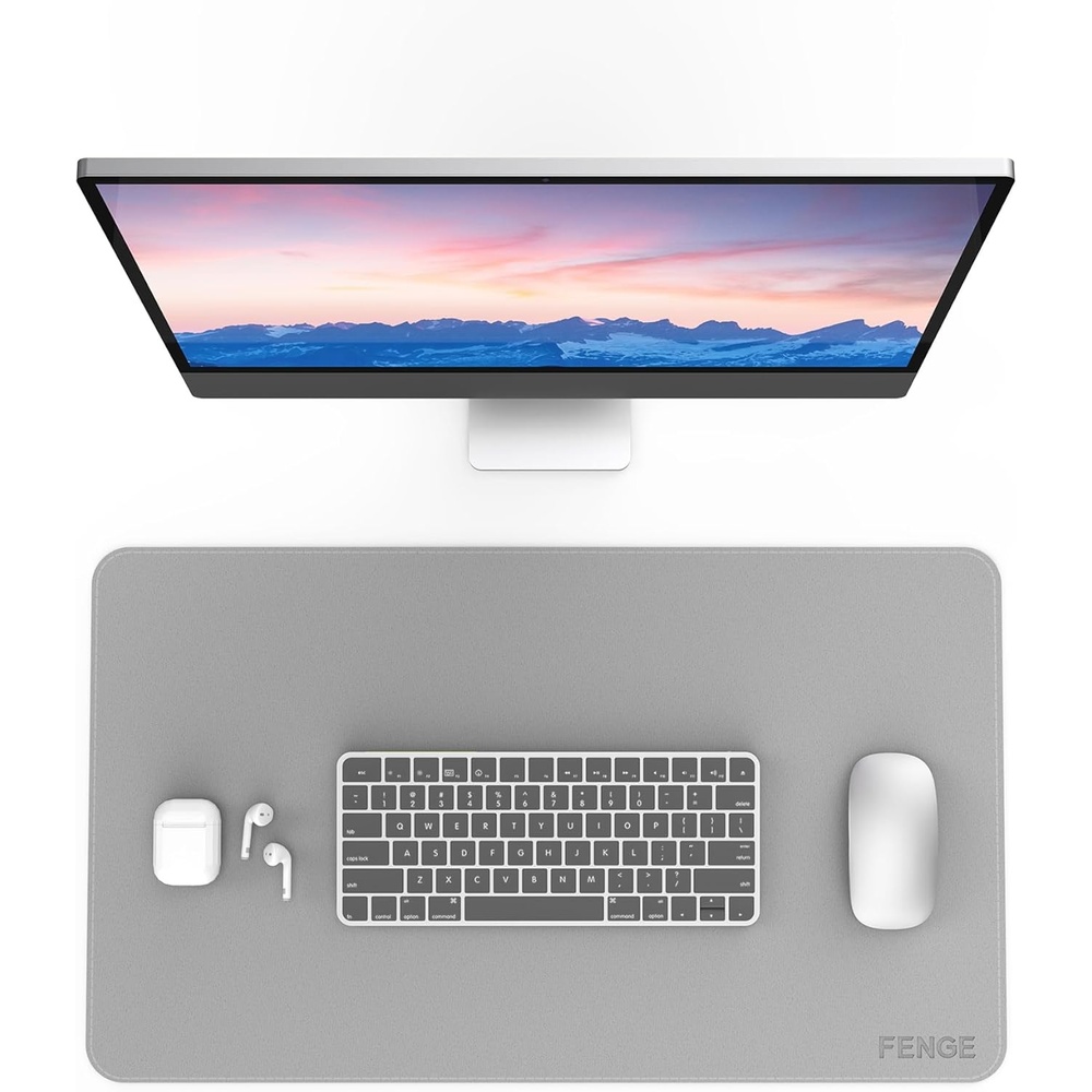 image:imageFenge Desk Pad Mat Water Resistant Mouse Pad DoubleSided Mouse Mat with AntiSlip Cork Base Faux Leather Desk Blotter for Home Office Laptop Mouse 315 x 157 Inches BlackLight Grey