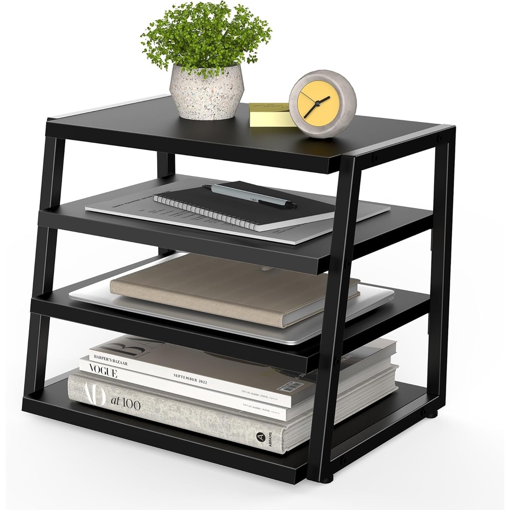 image:imageFenge Desk Shelf Organizer 4 Tier Desktop Shelf Wood and Metal Office Shelves Corner File Organizer for Office Supplies Top of Desk Organizers and AccessoriesBlack