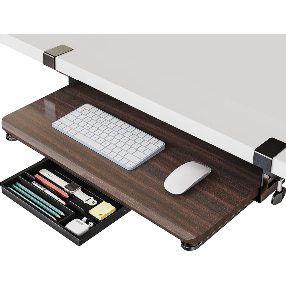 image:imageFenge Keyboard Tray Under Desk Pull Out Keyboard amp Mouse Tray with C Clamp Mount Sliding Keyboard Holder for Desk 256 x 118 inch Large SlideOut Platform Computer Drawer for Typing BlackBrown