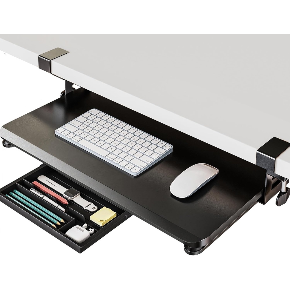 image:imageFenge Keyboard Tray Under Desk Pull Out Keyboard amp Mouse Tray with C Clamp Mount Sliding Keyboard Holder for Desk 256 x 118 inch Large SlideOut Platform Computer Drawer for Typing BlackBlack