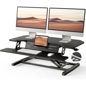 image:imageFITUEYES 36 Inch Standing Desk Converter for Dual Monitors Height Adjustable Sit Stand Up Desk Riser with Device Holder Laptop Sit Riser Workstation for Home Office Black