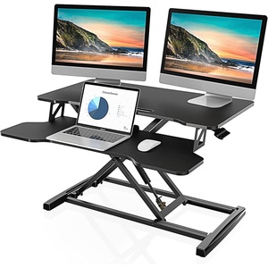 image:imageFITUEYES Height Adjustable Standing Desk 32 Wide Sit to Stand Converter Stand Up Desk Tabletop Workstation for Dual Monitor Riser FSD308001WBBlack