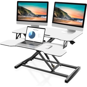 image:imageFITUEYES Height Adjustable Standing Desk 32 Wide Sit to Stand Converter Stand Up Desk Tabletop Workstation for Dual Monitor Riser FSD308001WBWhite