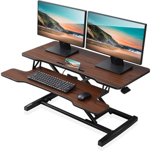 image:imageFITUEYES Height Adjustable Standing Desk 36 Wide Sit to Stand Converter Stand Up Desk Tabletop Workstation for Laptops Dual Monitor Riser Black SD309101WBBrown