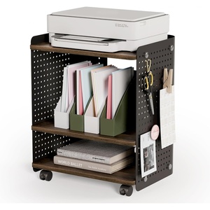 image:imageFenge 3D Printer Stand Heavy Duty Pegboard Storage Organizer with Adjustable Shelf 22x18 Inch Rolling Printer Cart with Wheels 3 Tier Home Office StandBrown